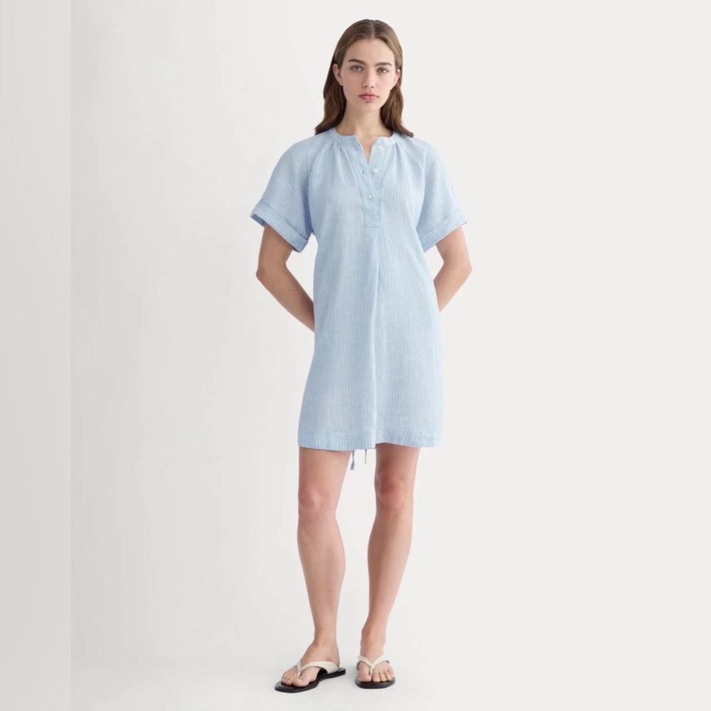 Everlane Light Blue Pinstripe Relaxed Linen-Blend Tunic